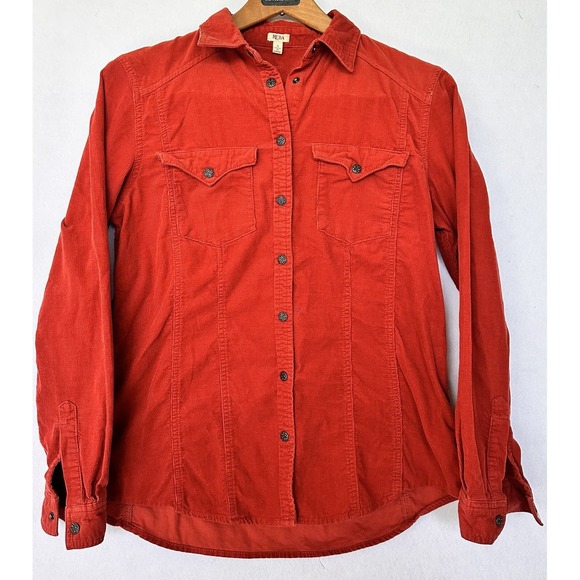 Reba Tops - Reba Corduroy Top Shirt Cowgirl Western Fall Snaps Rust Orange Small